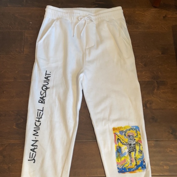 NEW Jean-Michel Basquiat Sweatpants Men's  White Painting Art - Picture 2 of 4